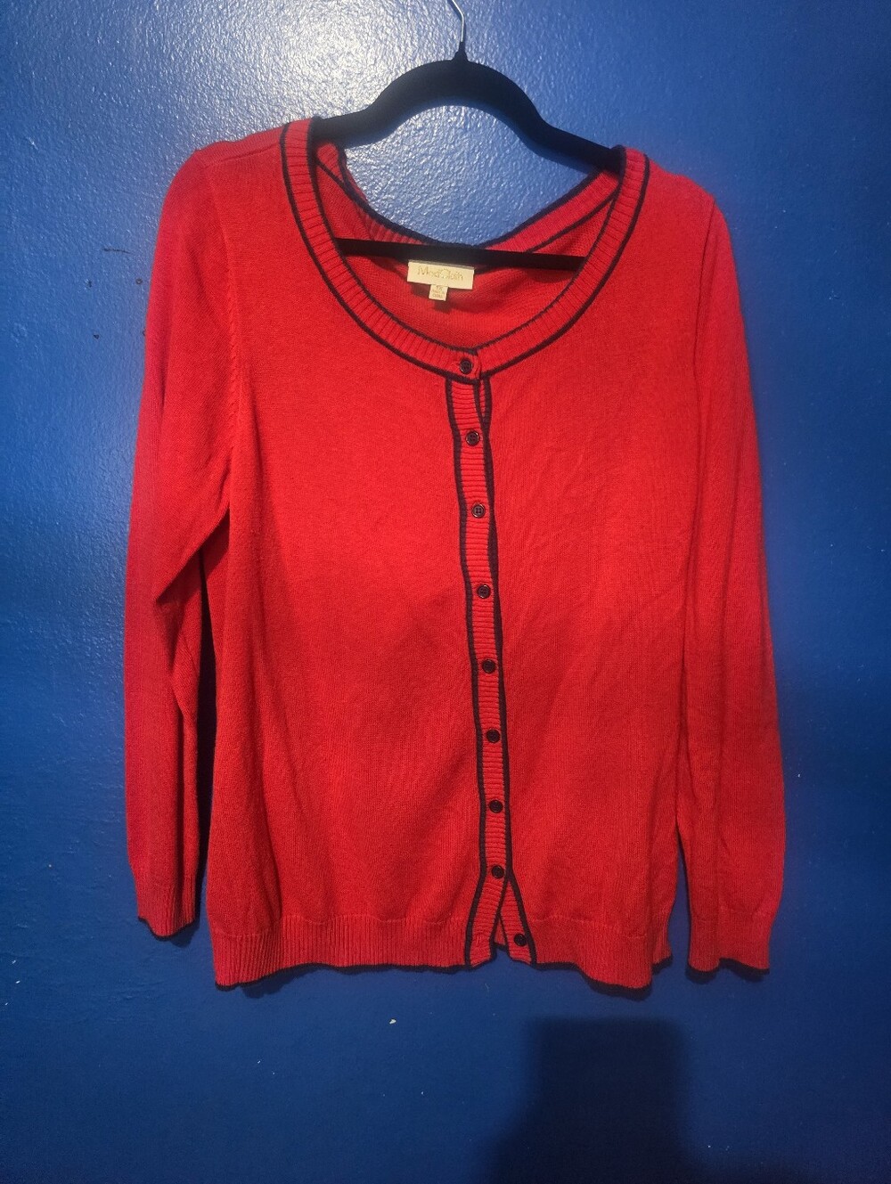 Mod Cloth Red And Blue Preowned Button Up Cardigan 1X